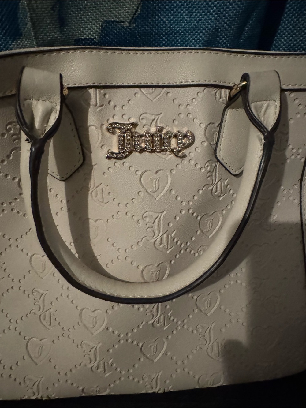 Juicy Couture Ivory Embossed Satchel with Crystal Logo